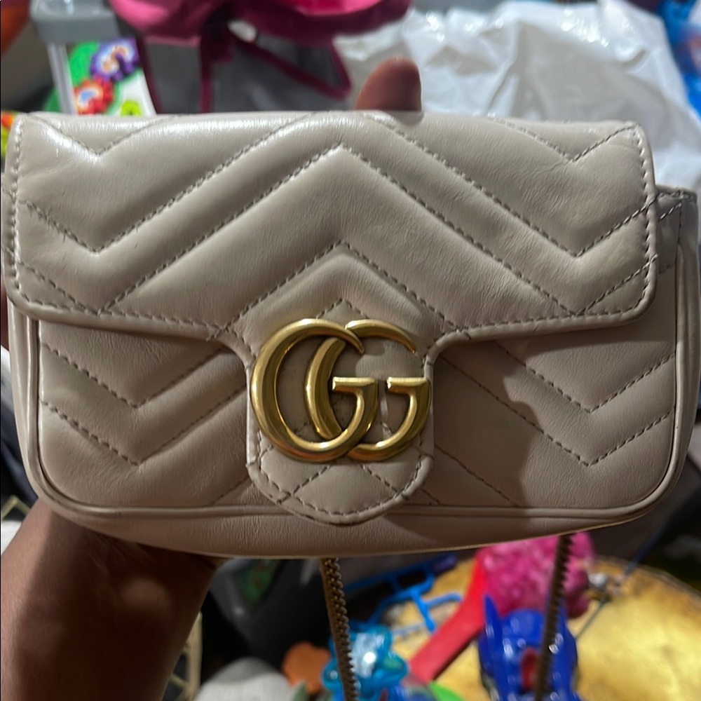 Gucci Cream Mini Quilted Bag with Chevron Pattern